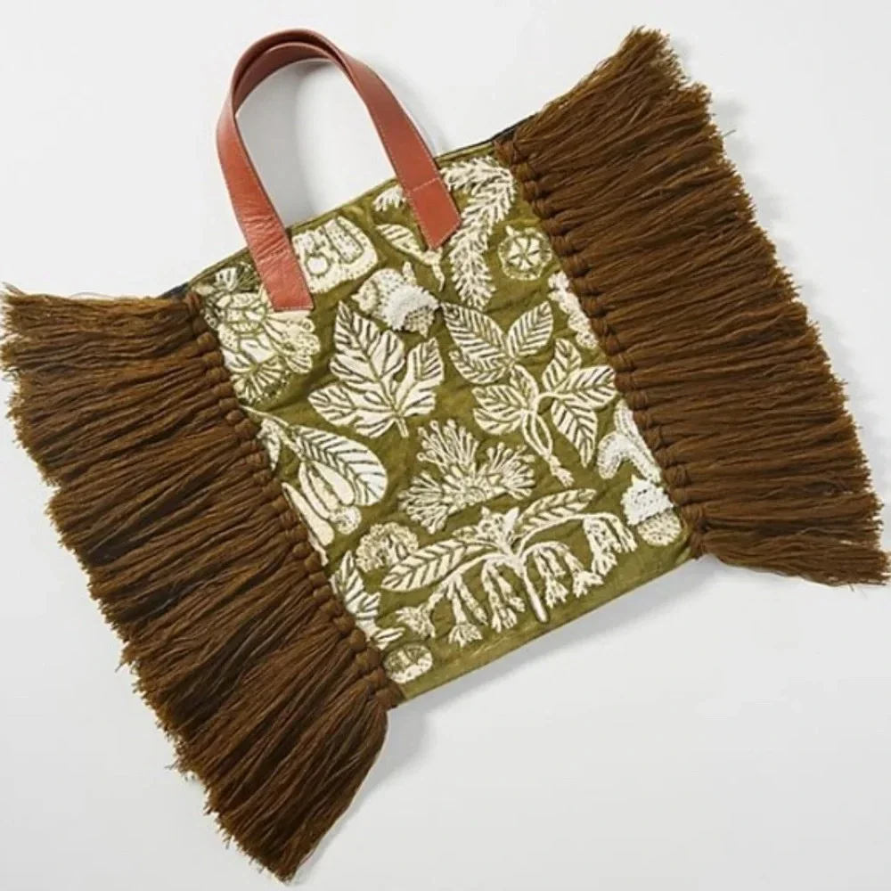 Anthropologie Caissie Fringed Tote Bag